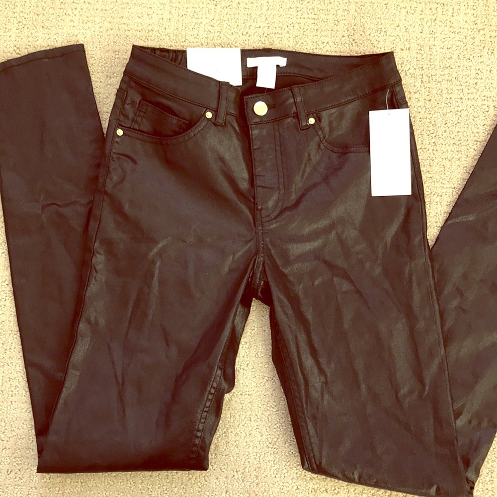 NWT H&M Shiny Black Faux Leather Skinny Jeans 6